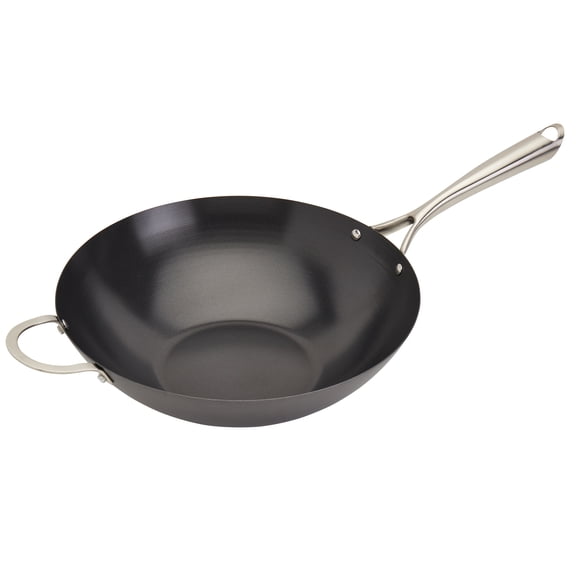 Infuse 14in Nonstick Carbon Steel Open Wok with Stainless Steel Stick and Assist Handle