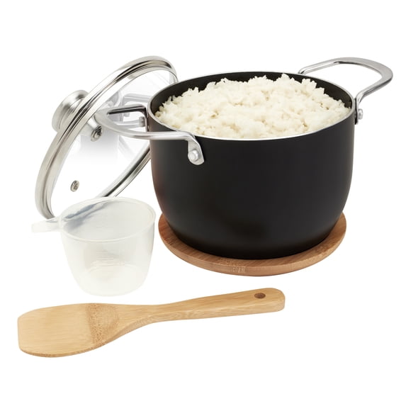 Infuse 5 Piece 2 Qt Aluminum Rice Cooker Set, Black