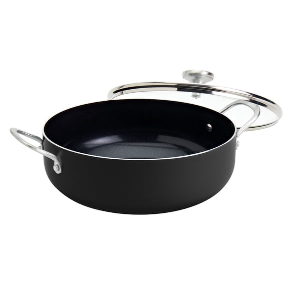 INFUSE 6 qt nonstick aluminum covered caldero saute pan in black with glass lid