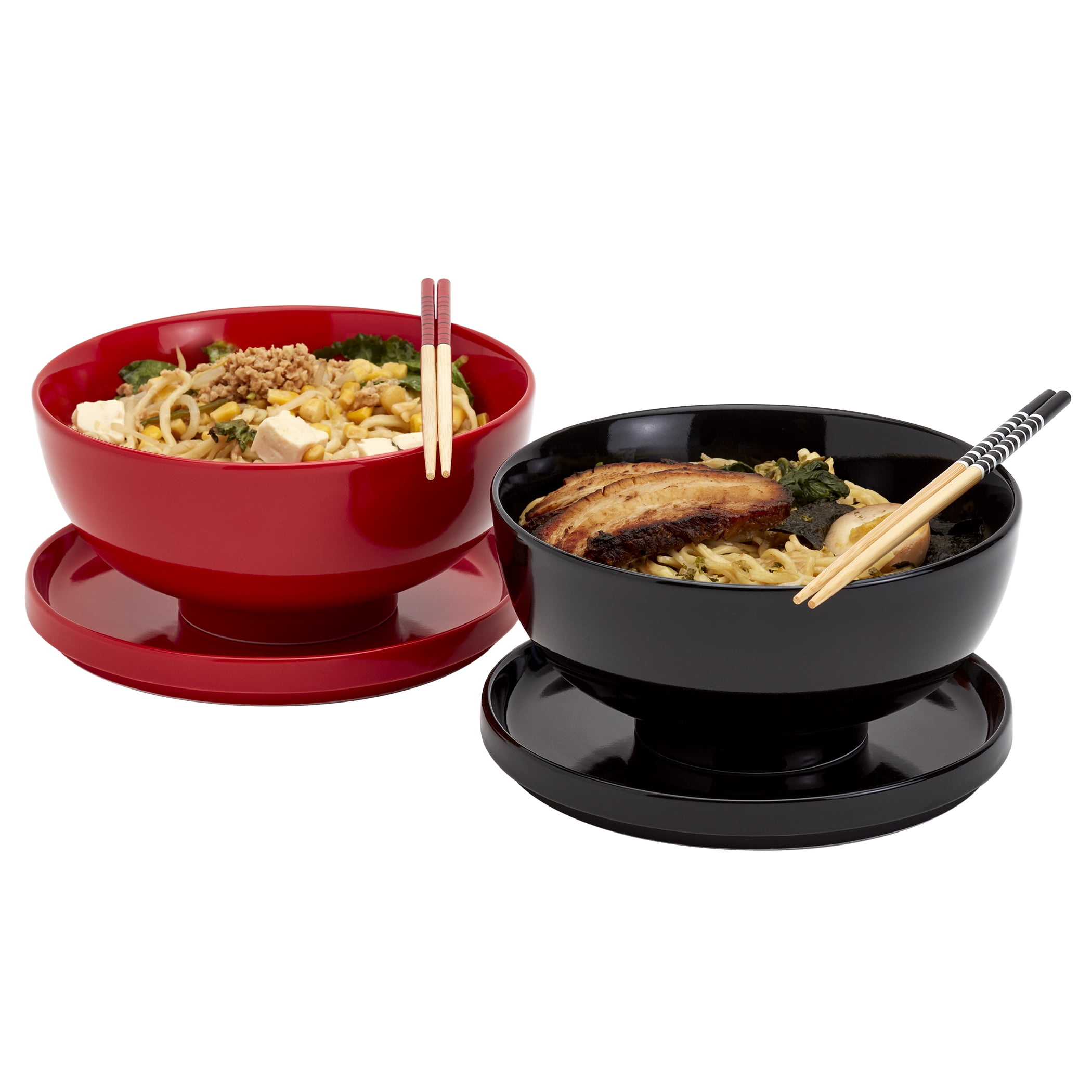 Infuse Ceramic Ramen Bowl 8 Piece Set with Large Spoons, Sauce Chopsticks, and Trivets/Lids