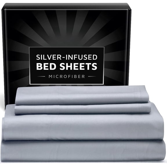 Infused Bed Sheets Set - -Soft Temperature-Regulating Fabric with Self-Cleaning Technology(TM) That Stays 3X for Hygienic Sleep (Gray, California )