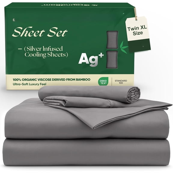 Infused Bed Sheets Set, Temperature-Regulating Fabric with Self-Cleaning Technology for 3X Freshness Sleep, Genuine Viscose Derived from (Gray, XL)