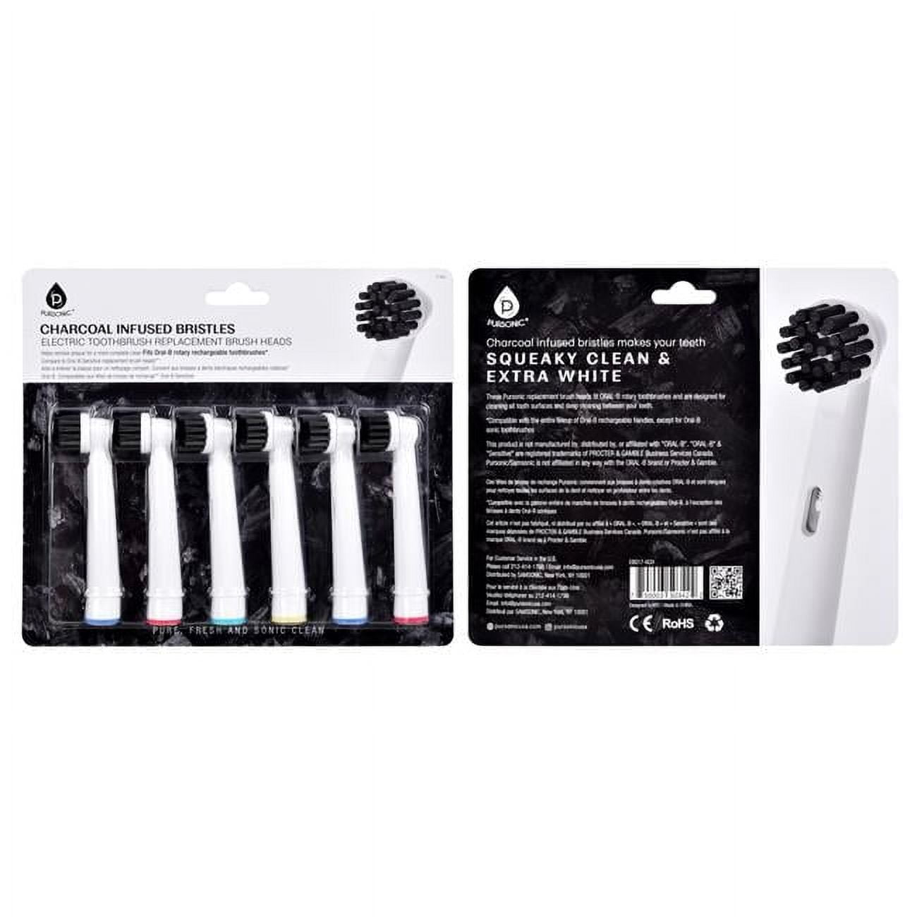 Infused Replacement Brush Heads for Oral-B, Charcoal - Pack of 6
