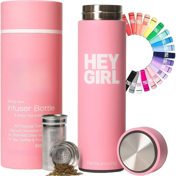 Infuser Bottle 450ml - Insulated Stainless Steel Water Bottle - Tumbler with Diffuser - Portable Travel Mug for Loose Leaf & Infused Water - Lovers Gifts for Women ()