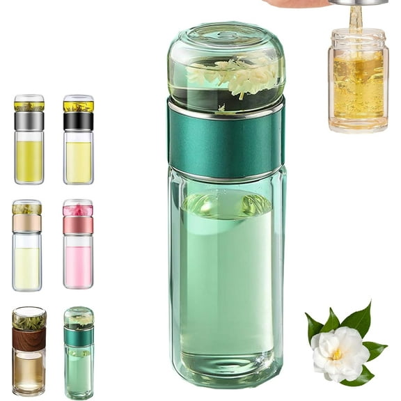 Infusifie Tea Infuser, 2025 New Glass Tea Infuser Bottle with Heat-Insulated, Portable Tea Water Separation Tea Cup for Loose Leaf Tea, Double Glazing (green, 420ml/14oz)