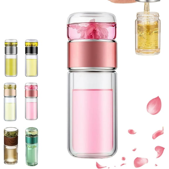 Infusifie Tea Infuser, 2025 New Glass Tea Infuser Bottle with Heat-Insulated, Portable Tea Water Separation Tea Cup for Loose Leaf Tea, Double Glazing (rose glod, 280ml/9.5oz)