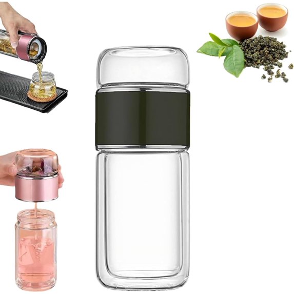 Tea Infuser, Glass Tea Infuser Bottle, 3 in 1 Smart Tea Maker for Loose Leaf Tea Steeper, 2025 New Glass Tea Infuser Bottle, Portable Tea Water Separation Tea Cup