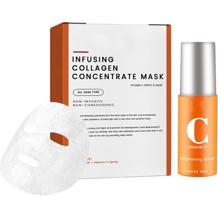 Infusing Collagen Concentrate Mask, Vitamin C Spray and Mask, Collagen Essential Lifting & Firming Mask, Anti-Wrinkle and Reduce Fine Lines (1 pcs)