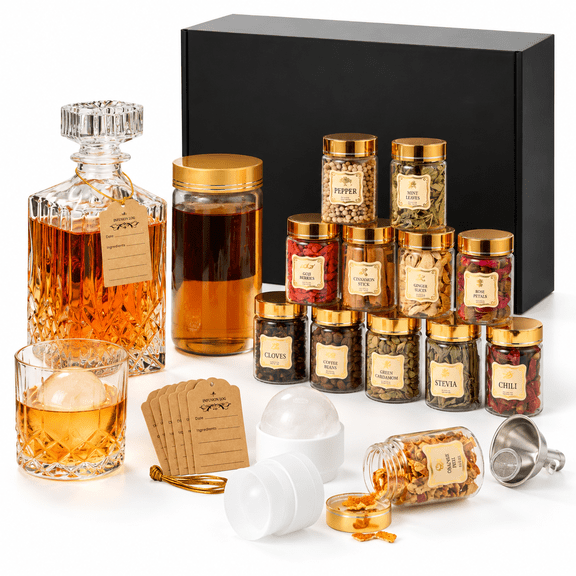 Infusion Kit Gifts For Men - 12 Ingredients Decanter Jar Glice Mold Diy Rum & Cocktail Set Him Dad Husband