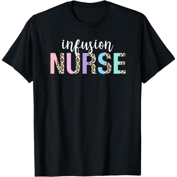 Infusion Nurse IV Nurse Appreciation Half Leopard Letters T-Shirt