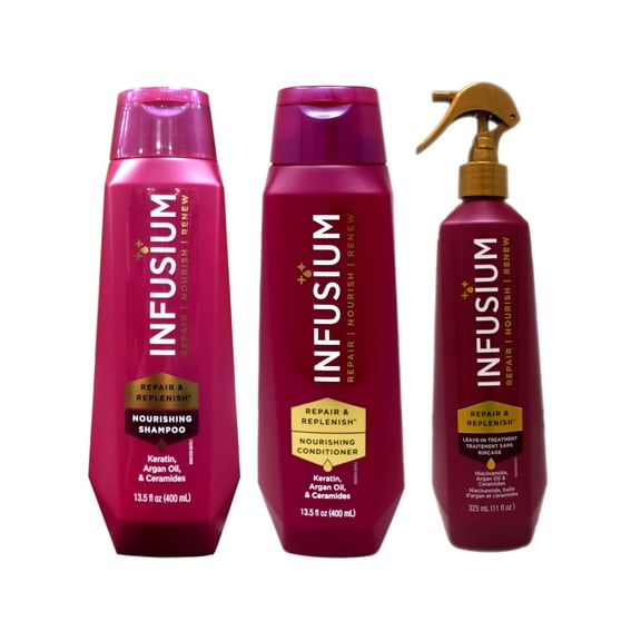 INFUSIUM Shampoo & Conditioner & Leave-in Treatment Spray Repair & Replenish, Nourish, Renew with Niacinamide, Argan Oil, Ceramides