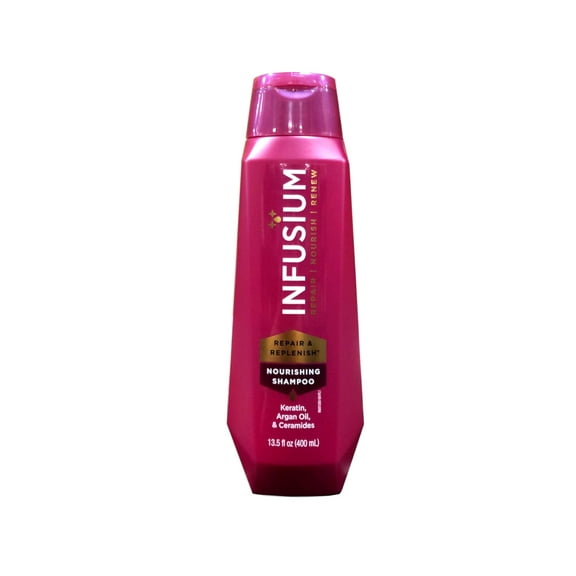 Infusium Repair & Replenish Shampoo, Nourish, Renew, with Keratin, Argan Oil, Ceramides for Dry, Damaged Hair, 13.5 Fl Oz