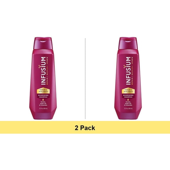 Infusium Repair & Replenish Shampoo with Keratin, Argan Oil & Ceramides for Dry Damaged Hair, 13.5 Fl Oz - 2 Pack
