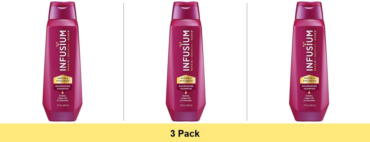 Infusium Repair & Replenish Shampoo with Keratin, Argan Oil & Ceramides for Dry Damaged Hair, 13.5 Fl Oz - 3 Pack