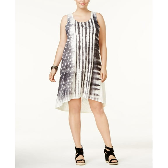 Ing Plus Size Tank Stars Stripe Print Dress Black 1X