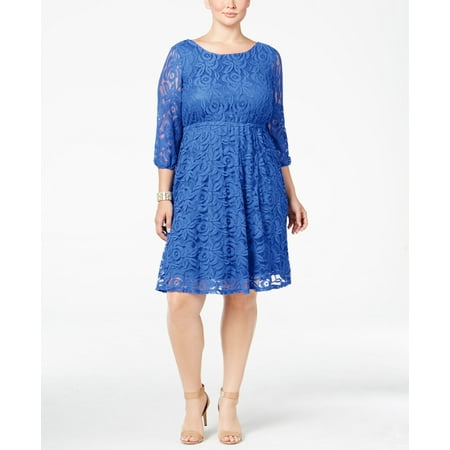 Ing Trendy Plus Size Lace A Line Dress Royal 1X