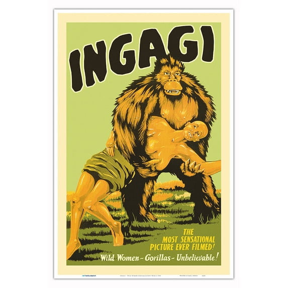 Ingagi - Wild Women Gorilla-Loving Tribe - Vintage Exploitation Film Movie Poster c.1930 - Master Art Print (Unframed) 12in x 18in