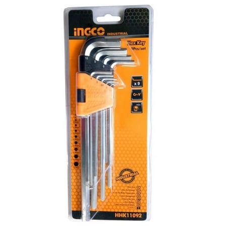 Ingco 9Pcs Hex Allen Key Set Metric Arm Repair Tool - Extra Long