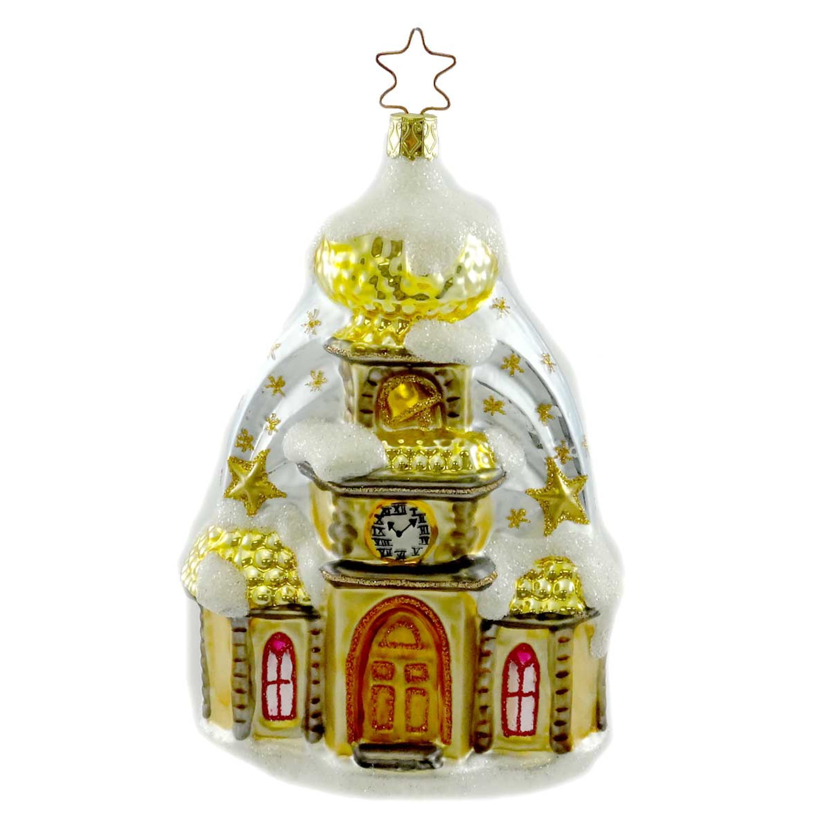 Hand-Painted Gold and White Glass Church Ornament
