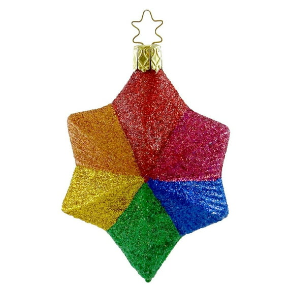 Inge Glas Fiesta Star Blown Glass Rainbow Ornament Glittered 113608