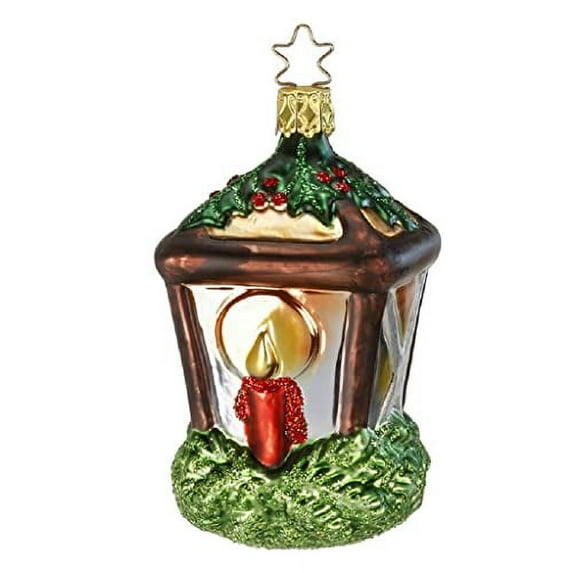 Inge Glas Holiday Glow Lantern with Candle Mouth Blown Glass Christmas Ornament