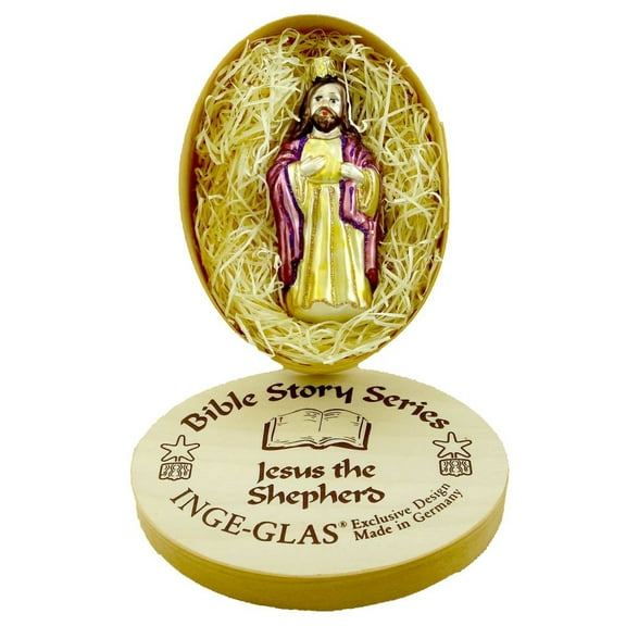 Inge Glas Jesus The Shepherd Blown Glass Ornament Religious Bible Son 100607