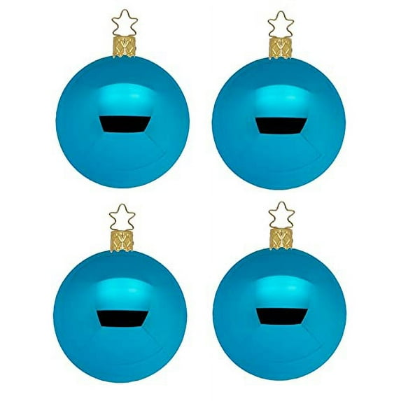 Inge Glas Turquoise Blue Shiny Ball German Glass Christmas Ornaments Set of 4