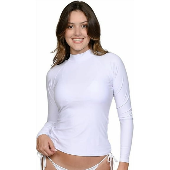 INGEAR Women’s UV Sun Protection Long Sleeve Rash Guard, Quick-Dry, White, XL