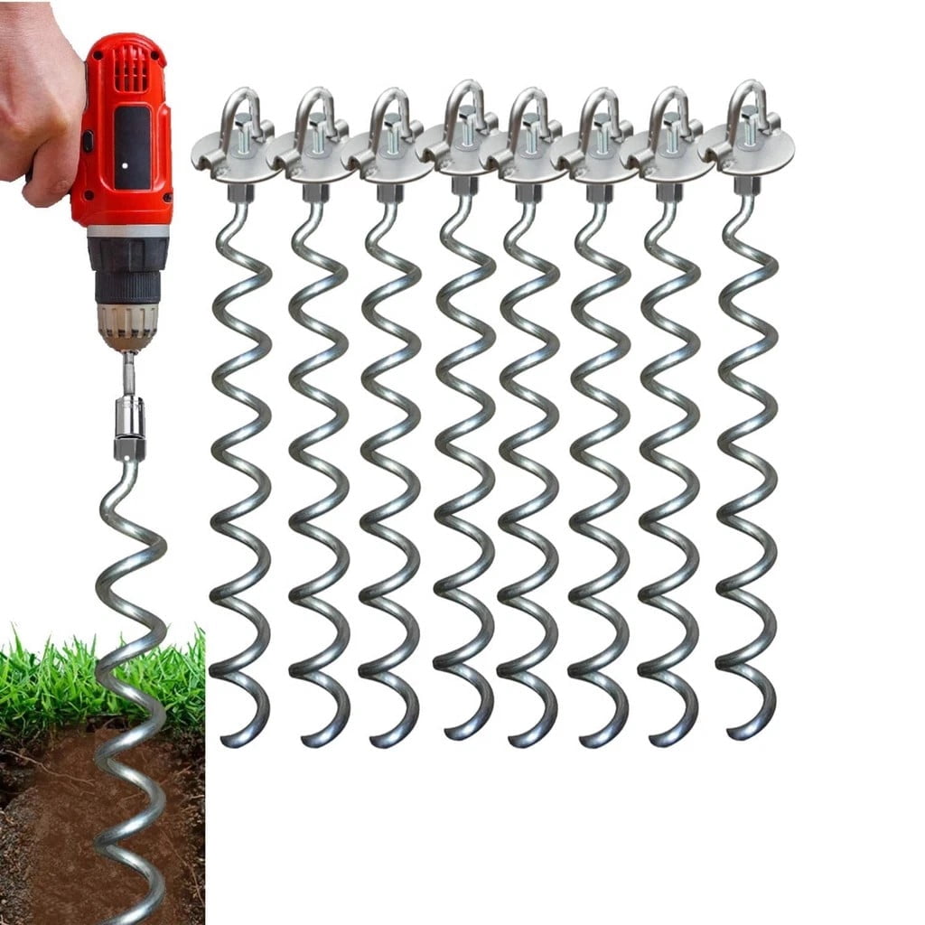 Ingeniuso - Spiral Ground Anchor - Heavy Duty Screw in Spiral Stakes, Folding Ring Ground Stakes for Securing Dogs, Tents, Trampolines, Canopies, Swing Sets, 8-Pack