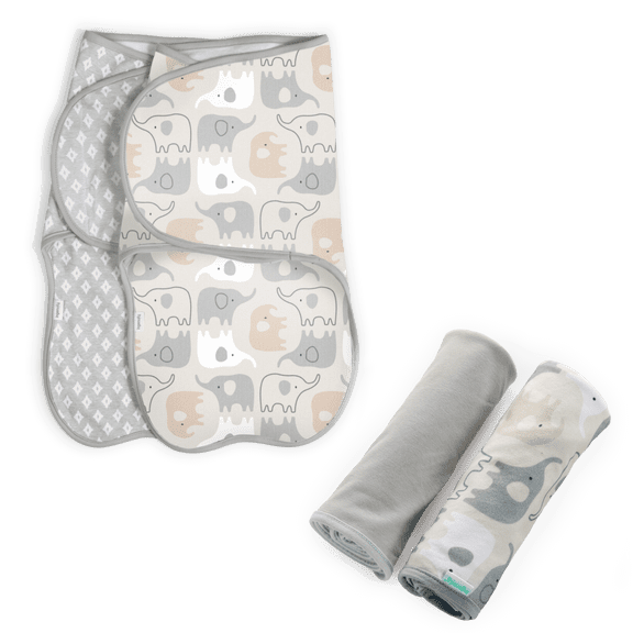 Ingenuity Farewell Fuss Adjustable Easy-Wrap Baby Swaddle 2 Pack - Grazer & Comfy Bundle 2-Pack Multi-Use Swaddle Blanket Set - Grazer