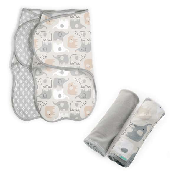 Ingenuity Farewell Fuss Adjustable Easy-Wrap Baby Swaddle 2 Pack - Grazer & Comfy Bundle 2-Pack Multi-Use Swaddle Blanket Set - Grazer
