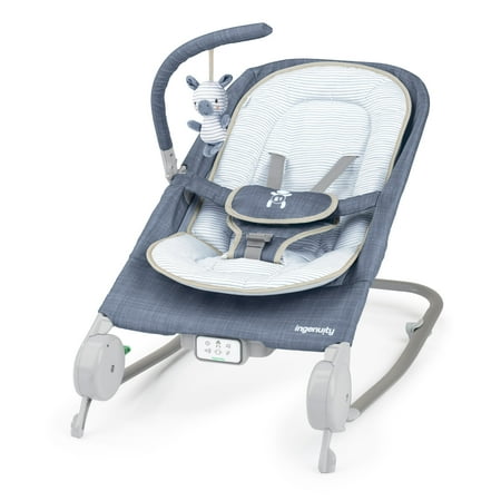 Ingenuity Happy Belly Rock-to-Bounce Infant Baby Massage Seat,Bouncer and Rocker For Ages 0-6 Months, Unisex, Blue - Chambray
