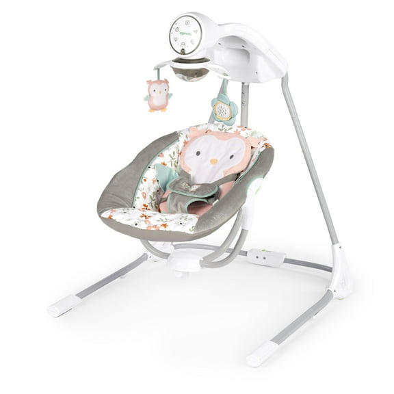 Ingenuity InLighten Baby Swing,  5-Speed, Swivel Infant Seat, Nature Sounds, Lights - Pink, Nally