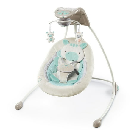 Ingenuity InLighten Cradling Plug-In Swing with LightBeams Mobile - Zoo Zoo Zebra