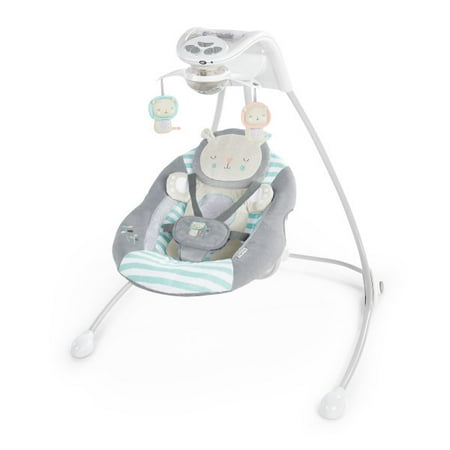 Ingenuity InLighten Foldable Lightweight Baby Swing with Lights, Lion, Gray
