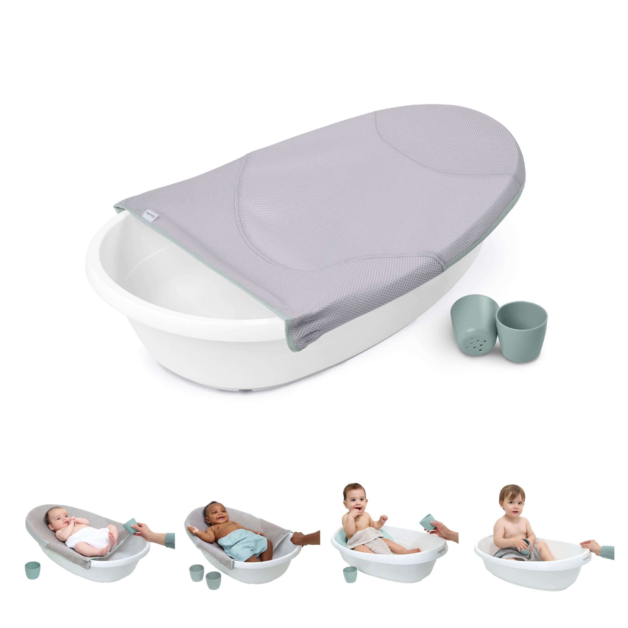 Ingenuity Room to Soak 4-in-1 Baby Tub, 4 Stages of Use, Supportive Sling, OM+