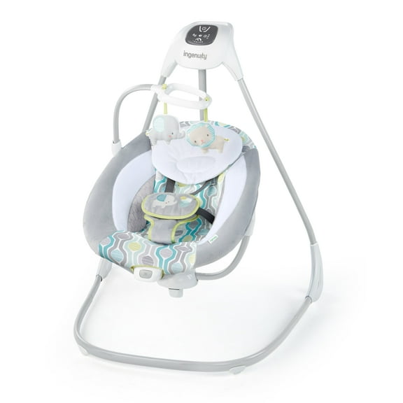 Ingenuity SimpleComfort Baby Swing, Infants, Blue/Green, Vibrating Seat, Multi-Direction, Compact, Everston