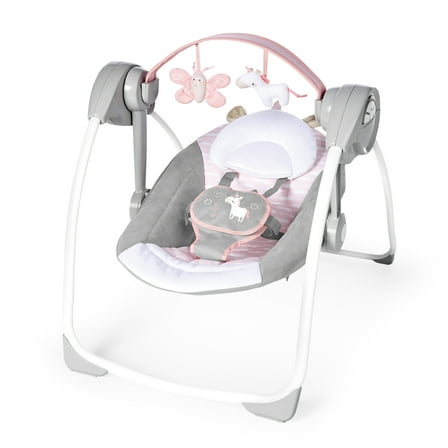 Ingenuity Soothe 'N Delight 6-Speed Portable Baby Swing with Music - Flora the Unicorn (Pink)