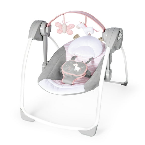 Ingenuity Soothe 'N Delight 6-Speed Portable Baby Swing with Music - Flora the Unicorn (Pink)