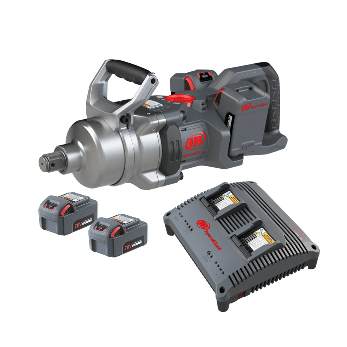 Ingersoll Rand 1 Inch 20V Cordless Impact Wrench 4 Battery Kit, 2600 ft-lb Torque, Friction Ring-Thru-hole Retainer, D-Handle
