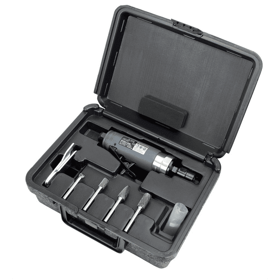 Ingersoll Rand Air Die Grinder Kit, 1/4" Collet, Burr, 25000 RPM, Rear Exhaust, 0.33 HP, Includes 4 Burs and Case