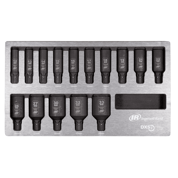 Ingersoll Rand DXS2 Drive Hex Deep Metric Impact Socket Set, 15-Piece