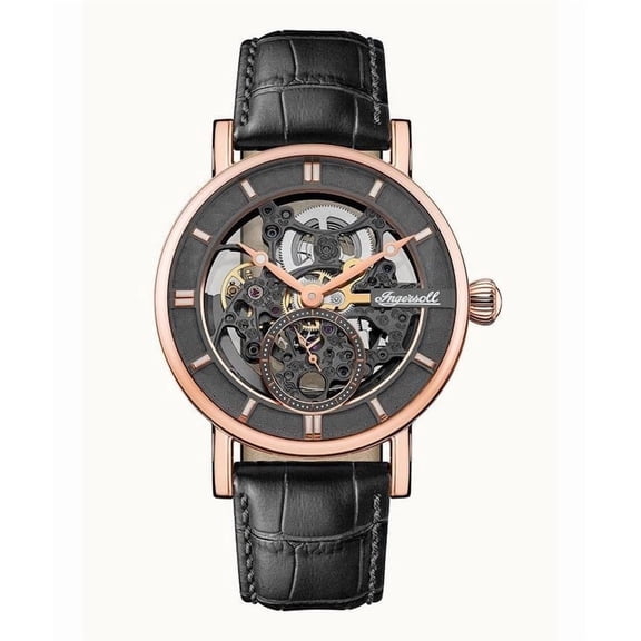 Ingersoll The Herald Leather Strap Black Skeleton Dial Automatic I00403B Men's Watch