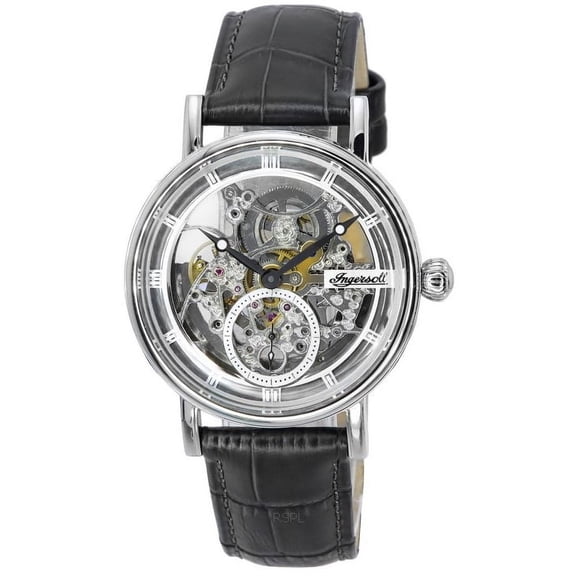 Ingersoll The Herald Leather Strap Silver Skeleton Dial Automatic I00402B Men's Watch