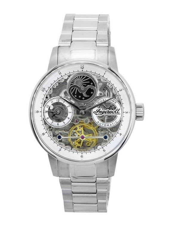 Ingersoll The Jazz Sun and Moon Phase Stainless Steel Skeleton Silver Dial Automatic I07703 Men's Watch