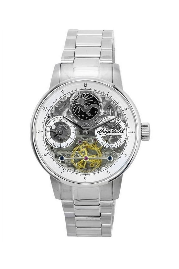 Ingersoll The Jazz Sun and Moon Phase Stainless Steel Skeleton Silver Dial Automatic I07703 Men's Watch
