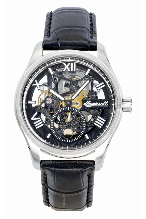 Ingersoll The Maverick Leather Strap Black Skeleton Dial Automatic I17401 Men's Watch