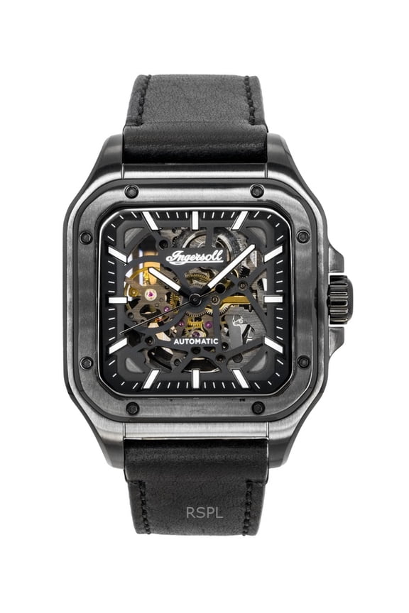 Ingersoll The Ollie Leather Strap Black Skeleton Dial Automatic I14504 Men's Watch