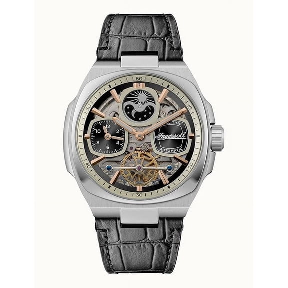 Ingersoll The Spirit Moon Phase Leather Strap Black Skeleton Dial Automatic I15801 Men's Watch