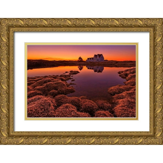 Ingibergsson, Bragi 32x23 Gold Ornate Wood Framed with Double Matting Museum Art Print Titled - Purple Sunset